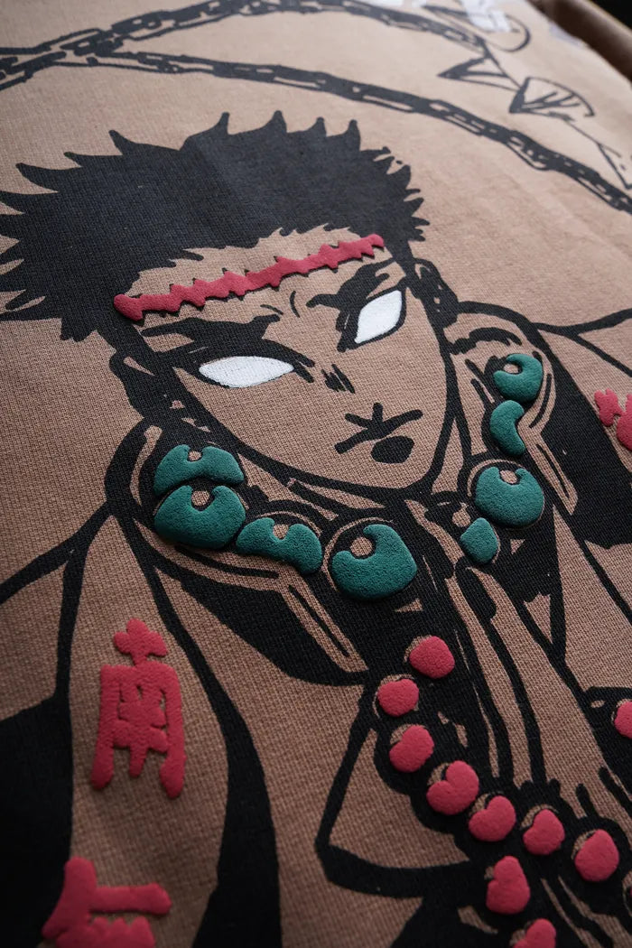 Pillar Of Stone - Anime oversized tshirt with Patchwork (Beige)